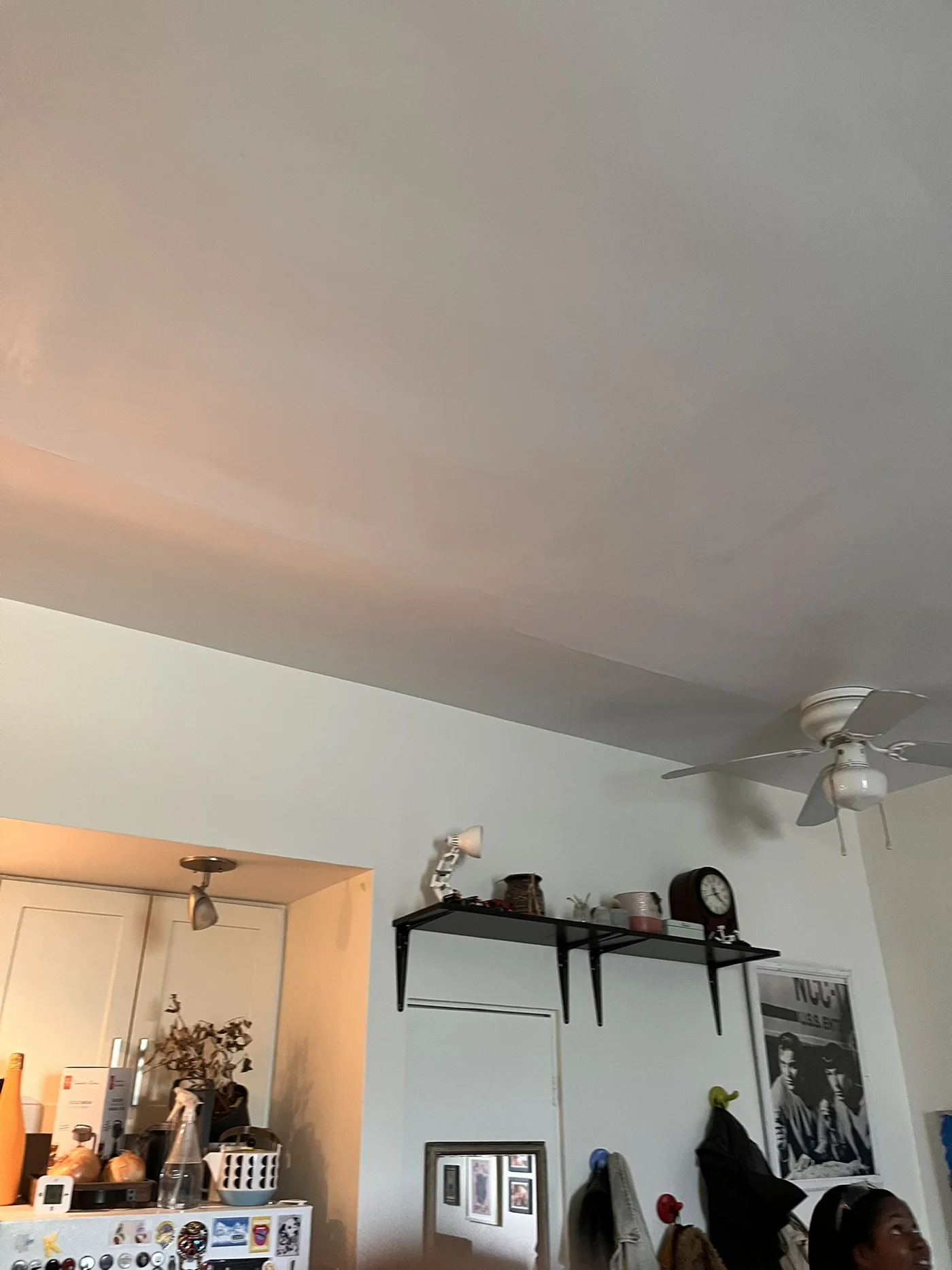 Living room ceiling after drywall repair and finishing
