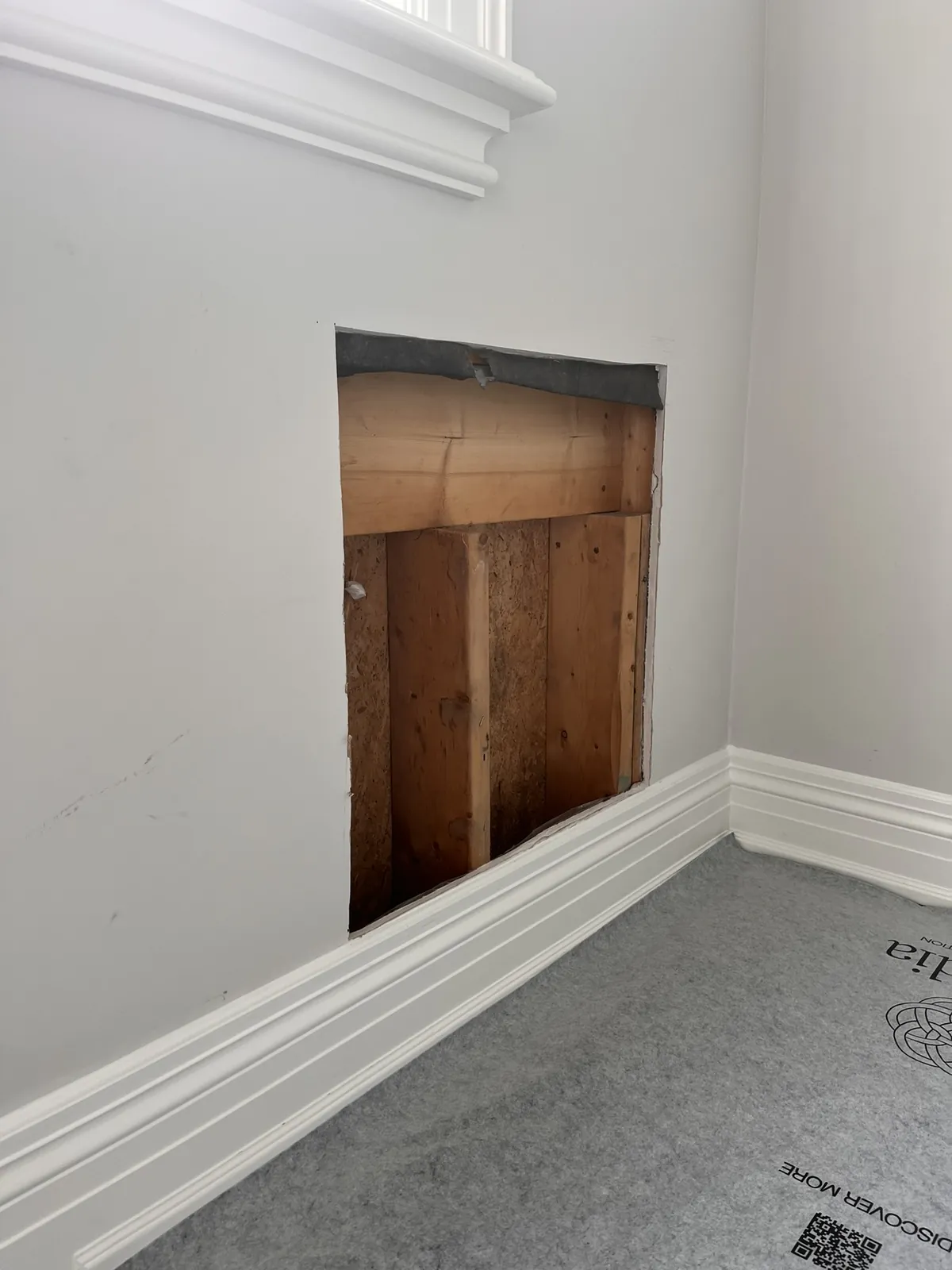 Large wall opening before drywall repair